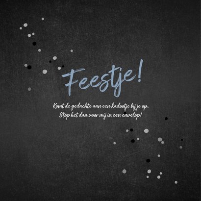 Uitnodiging vormsel jongen confetti foto krijtbord 2