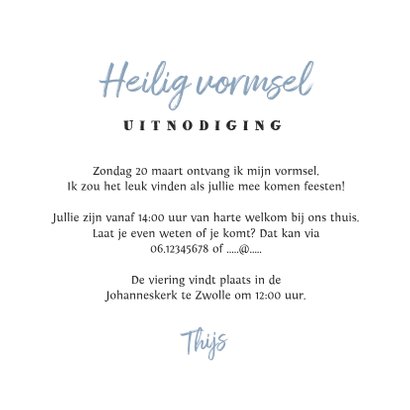Uitnodiging vormsel jongen confetti foto krijtbord 3
