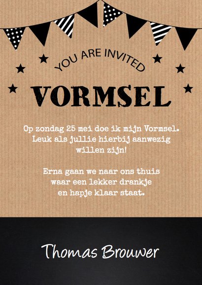 Uitnodiging Vormsel kraft slinger typografie 3
