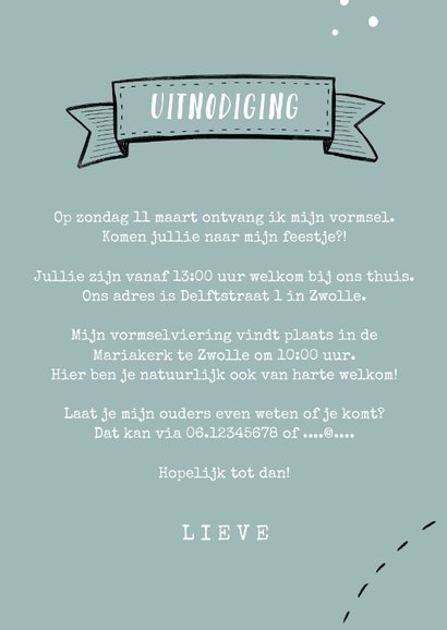 Uitnodiging vormsel meisje doodle illustraties foto 3