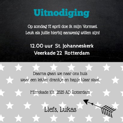 Uitnodiging vormsel sterren grijs foto jongen 3