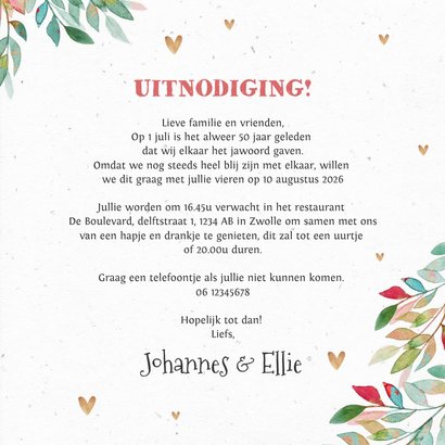 Uitnodiging wegwijzers 50 jaar getrouwd goud bloemen 3