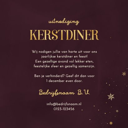 Uitnodiging zakelijke kerst paars sneeuwvlokjes goudlook 3