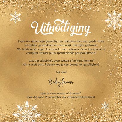 Uitnodiging zakelijke kerstborrel champagne goud sneeuw 3
