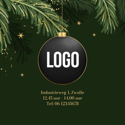 Uitnodiging zakelijke kerstlunch goud sterren dennentakjes 2