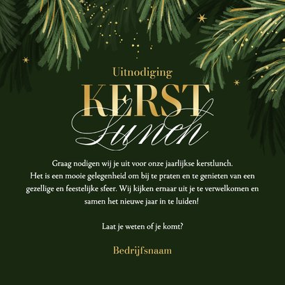 Uitnodiging zakelijke kerstlunch goud sterren dennentakjes 3