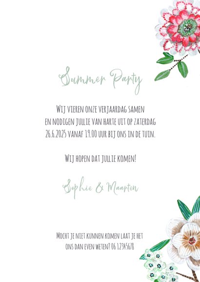 Uitnodiging zomerfeest botanisch bloemen grijs 3