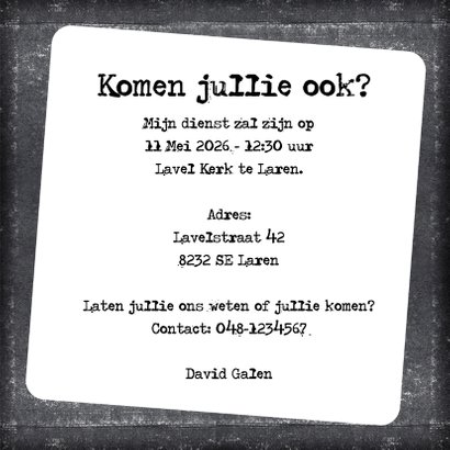 Uitnodiging zwart stoer - BK 3