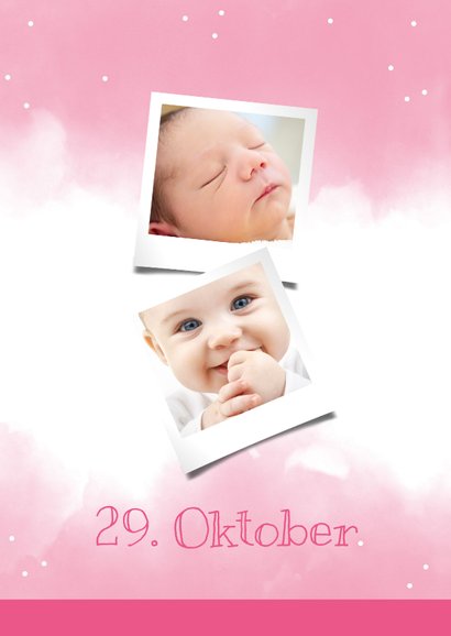 Uitnodigingskaart 1 jaar roze met eigen foto's 2