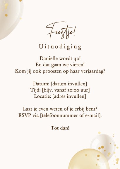 Uitnodigingskaart 40 jaar verjaardag ballonnen foto feest 3