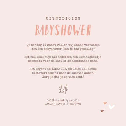 Uitnodigingskaart babyshower hartjes meisje roze goud foto 3