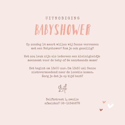 Uitnodigingskaart babyshower hartjes meisje roze goud foto 3