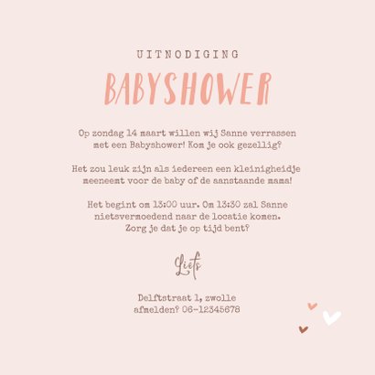 Uitnodigingskaart babyshower hartjes meisje roze goud foto 3