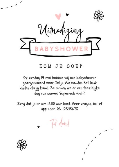 Uitnodigingskaart babyshower meisje feestje girl 3
