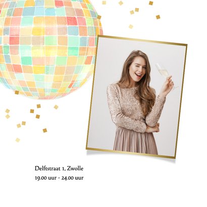Uitnodigingskaart feestje disco foto save the date confetti  2