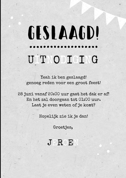 Uitnodigingskaart geslaagd man hip groen foto 3