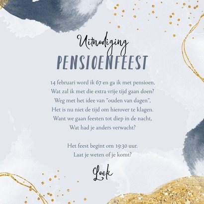 Uitnodigingskaart gouden details waterverf foto pensioen 3