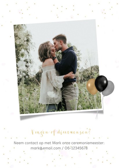 Uitnodigingskaart huwelijk fotocollage 3 foto's en confetti 2