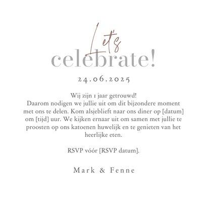 Uitnodigingskaart jubileumfeest 1 jaar getrouwd katoen 3