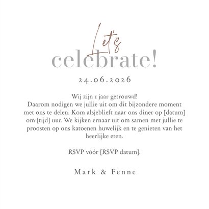 Uitnodigingskaart jubileumfeest 1 jaar getrouwd katoen  3