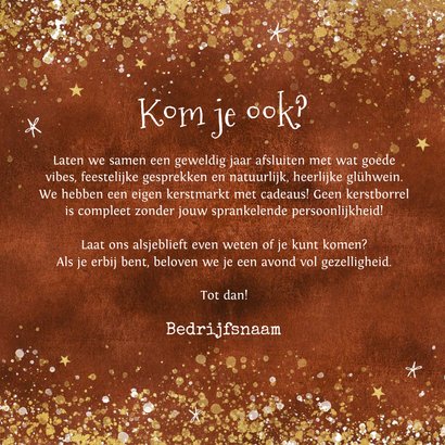 Uitnodigingskaart kerstborrrel goud rood zakelijk champagne 3