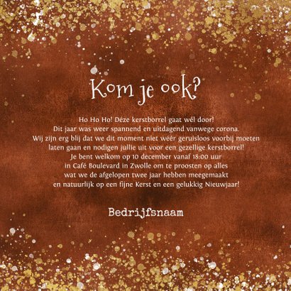 Uitnodigingskaart kerstborrrel goud rood zakelijk champagne 3