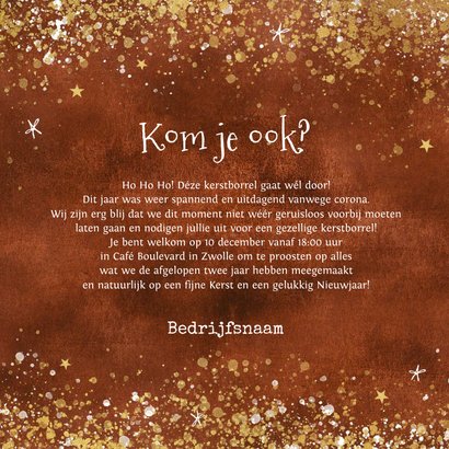 Uitnodigingskaart kerstborrrel goud rood zakelijk champagne 3