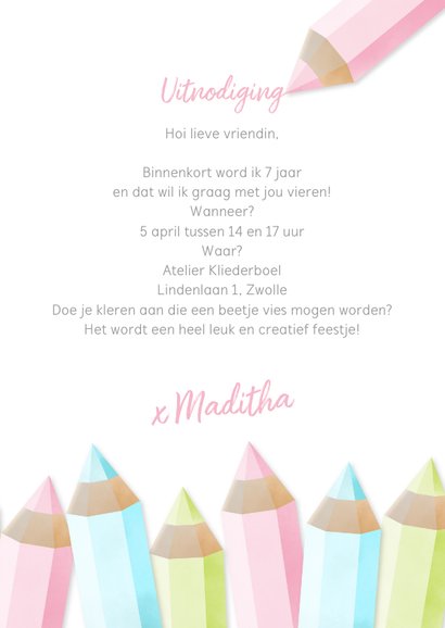 Uitnodigingskaart kinderfeestje tekenen & creatief 3