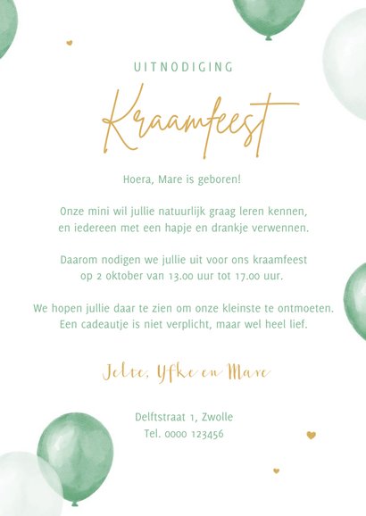 Uitnodigingskaart kraamfeest babyborrel unisex ballonnen 3