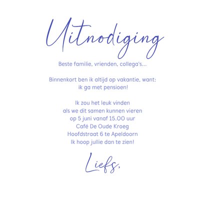 Uitnodigingskaart pensioen ligstoel 3