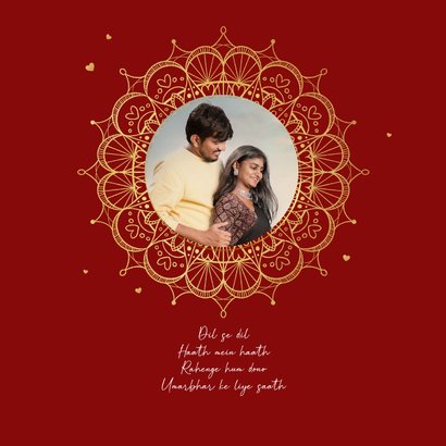 uitnodigingskaart rood mandala hartjes hindoestaans goud 2