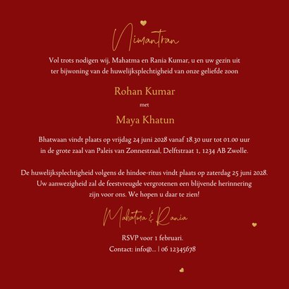 uitnodigingskaart rood mandala hartjes hindoestaans goud 3