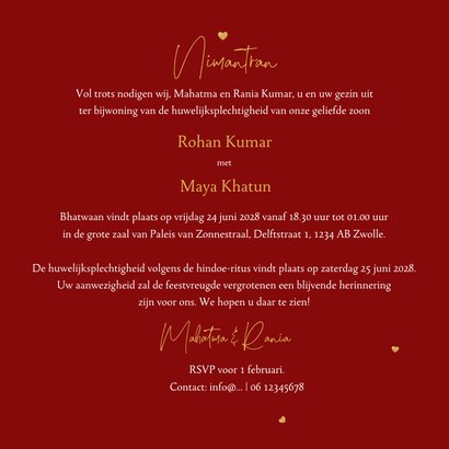 uitnodigingskaart rood mandala hartjes hindoestaans goud 3