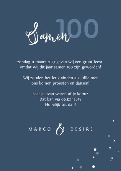 Uitnodigingskaart samen 100 feestje verjaardag foto 3