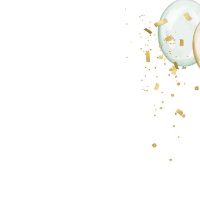 Uitnodigingskaart verjaardag getal ballonnen goud confetti Achterkant