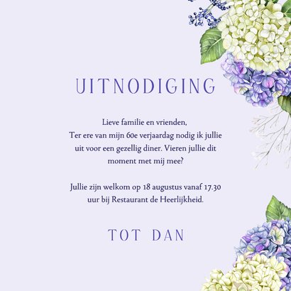 Uitnodigingskaart verjaardag met hortensiabloemen 3
