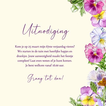 Uitnodigingskaart verjaardag viooltjes 3