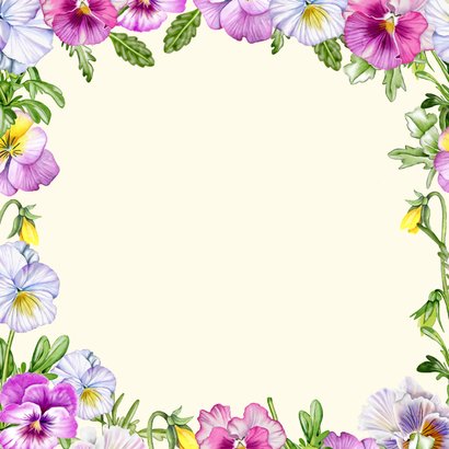 Uitnodigingskaart verjaardag viooltjes Achterkant