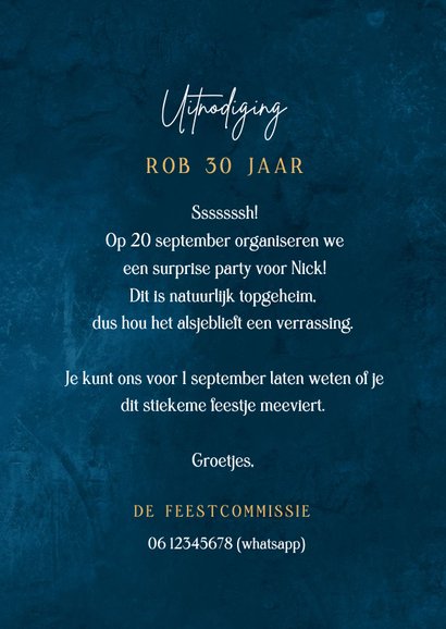 Uitnodigingskaart verjaardagsfeest 30 goud confetti 3