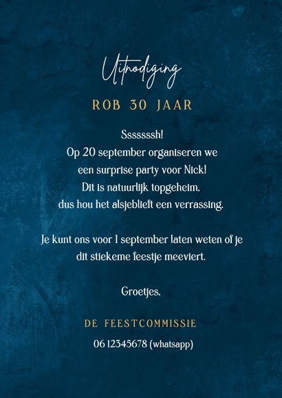 Uitnodigingskaart verjaardagsfeest 30 goud confetti 3