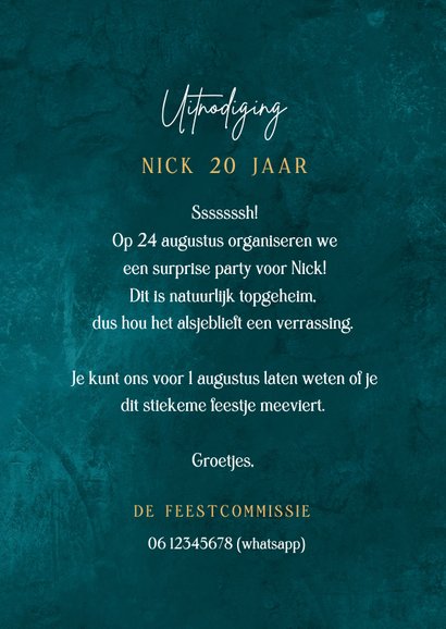 Uitnodigingskaart verjaardagsfeest man vrouw goud confetti 3