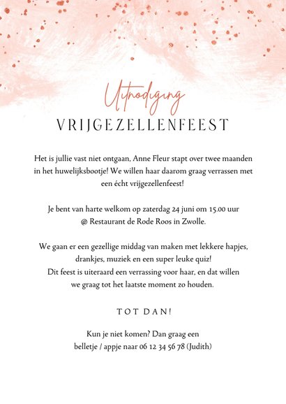 Uitnodigingskaart vrijgezellenfeest vrouw waterverf bride 3