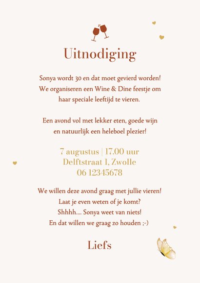 Uitnodigingskaarten wine & dine etentje borrel bloemen 3