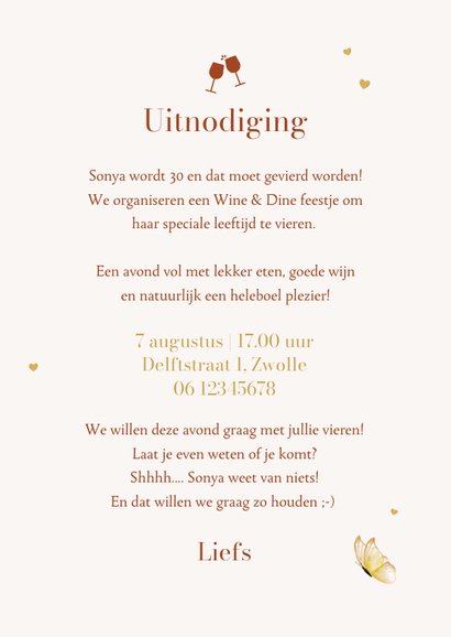 Uitnodigingskaarten wine & dine etentje borrel bloemen 3