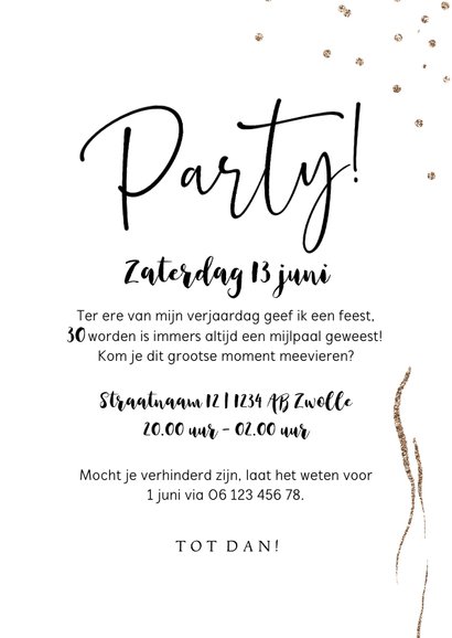 Uitnoding verjaardag party goudlook illustratie muffin ster 3