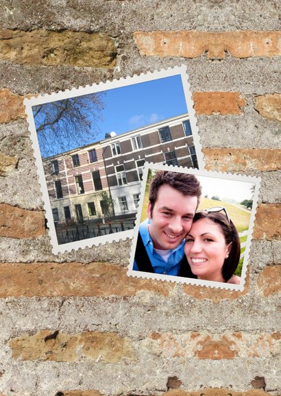 Umzugskarte mit Fotos auf einer Mauer 2