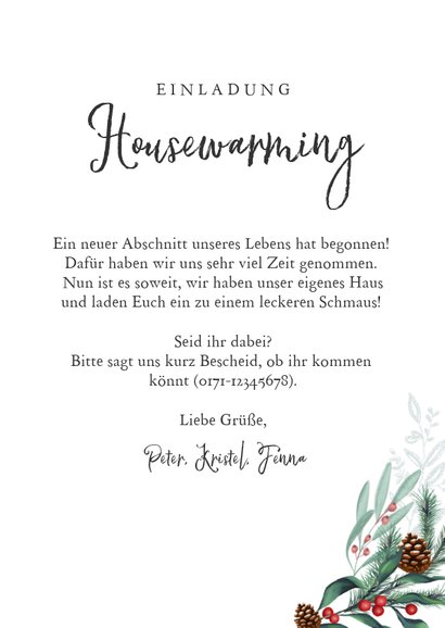 Umzugskarte zu Weihnachten mit Haus und Tannengrün 3
