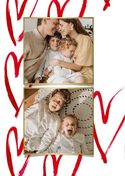 Vaderdagkaart liefdevol grote harten rood waterverf 2