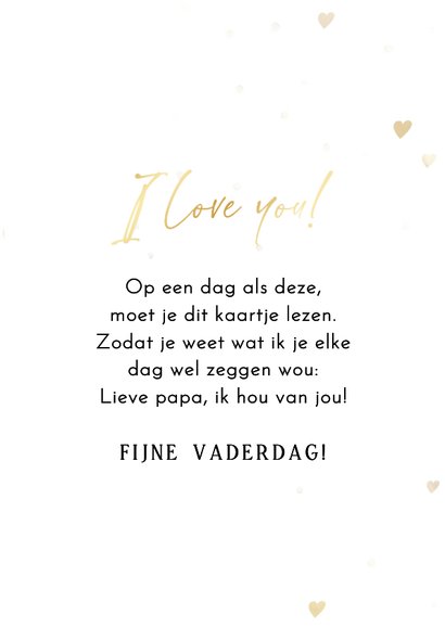 Vaderdagkaartje I love you hartjes goud met grote eigen foto 3