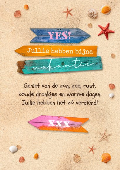 Vakantiekaart fijne vakantie tropische wegwijzers strand zon 3